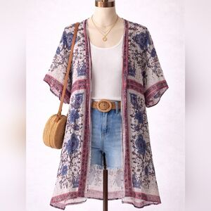 Maurices Boho Floral Kimono Duster Open Front Festival Layer